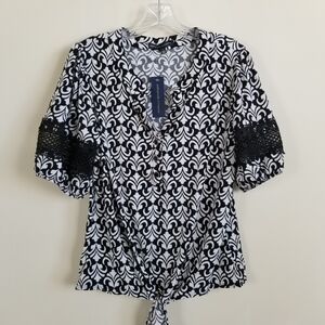 Adrienne Vitadinni Pullover Crochet Sleeve Top Large NWT